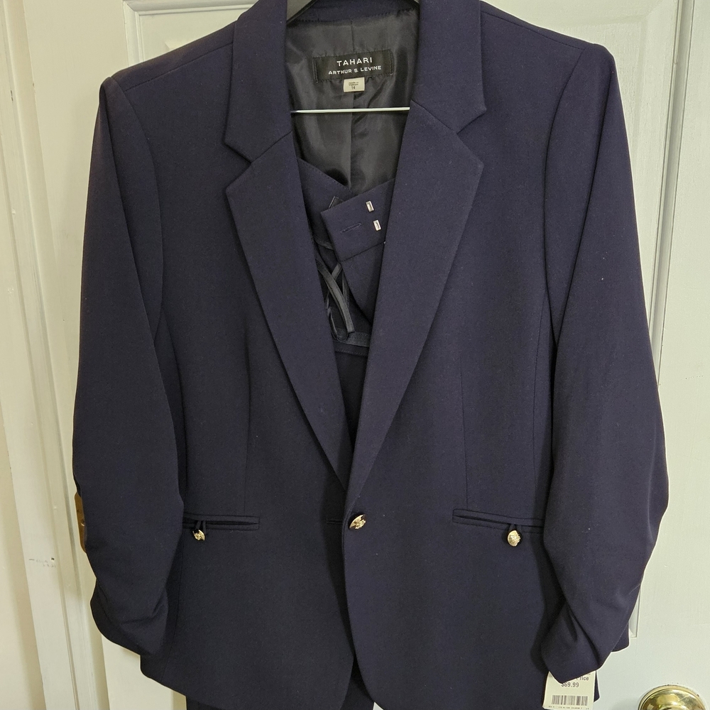 Tahari Women's Navy Blazer Pantsuit